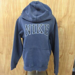 NIKE Navy Blue Spellout VINTAGE Hoodie Sz M Grey Silver Tag Sweatshirt 90s Y2K
